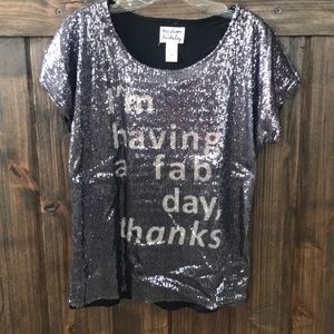 *4/$25* Anthropologie sequin top w/saying